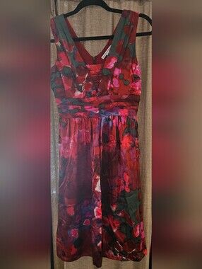 Banana Republic Red and Purple Floral Satin Dress